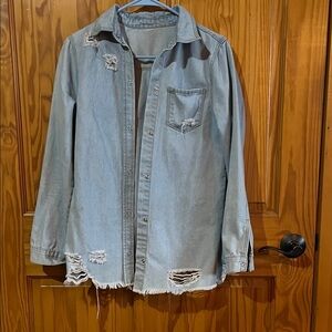 Distressed Light Blue Denim Shirt
